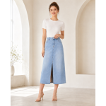 Mid-length denim skirt woman Spring/summer 2021 new thin high waisted slit hip wrap skirt A-line skirt